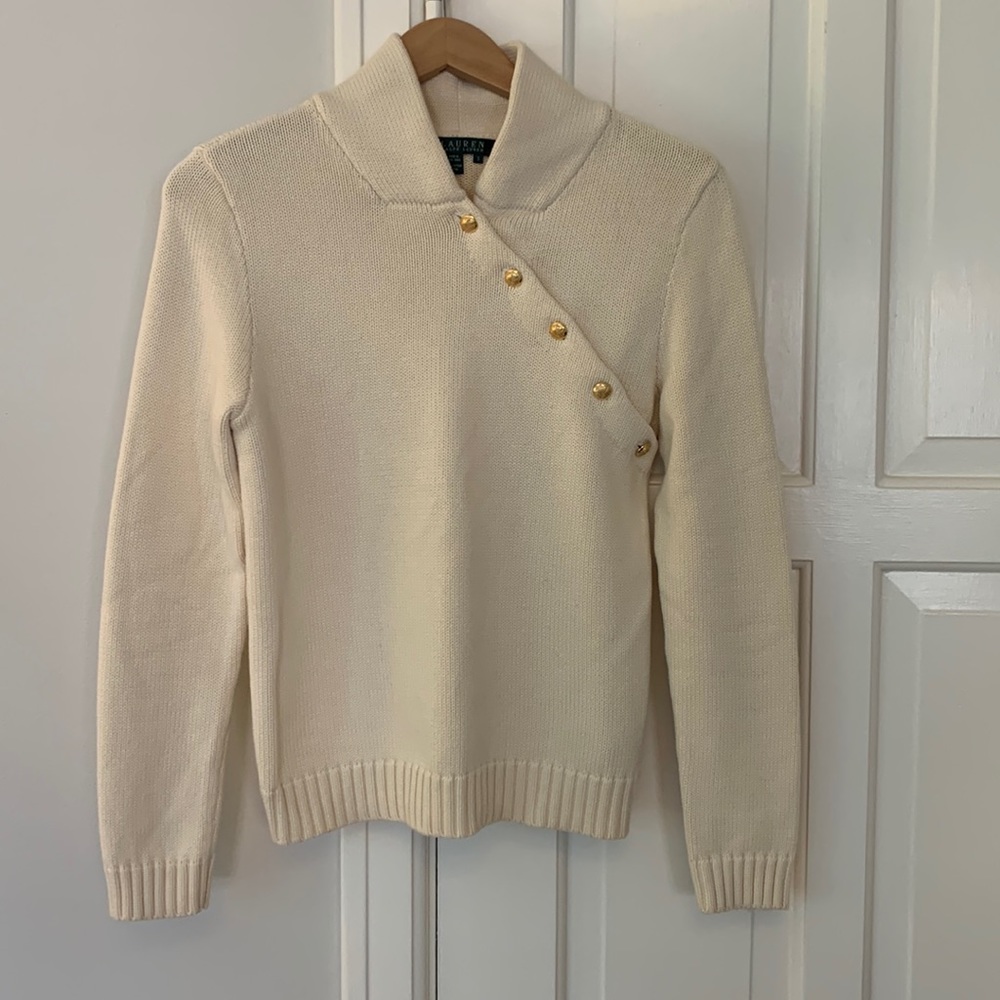 Ralph Lauren Cream Sweater with Decorative Buttons (Size Small)